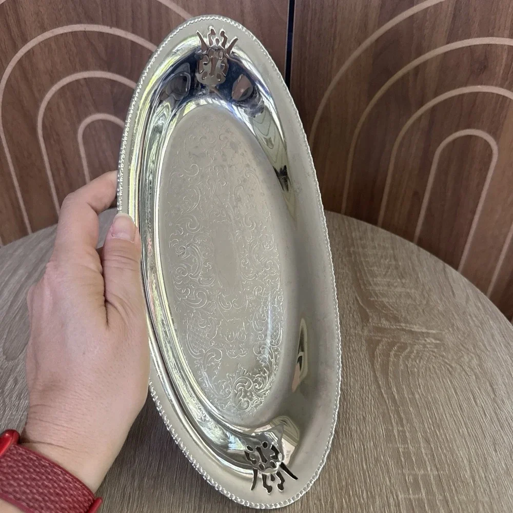 Krome Kraft Farber Brothers New York Oval Platter Etched With Cut Out Design 12